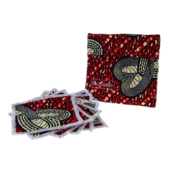 Pochette 6 Carrés Oeko-Tex lavables wax coeur - dernières pièces