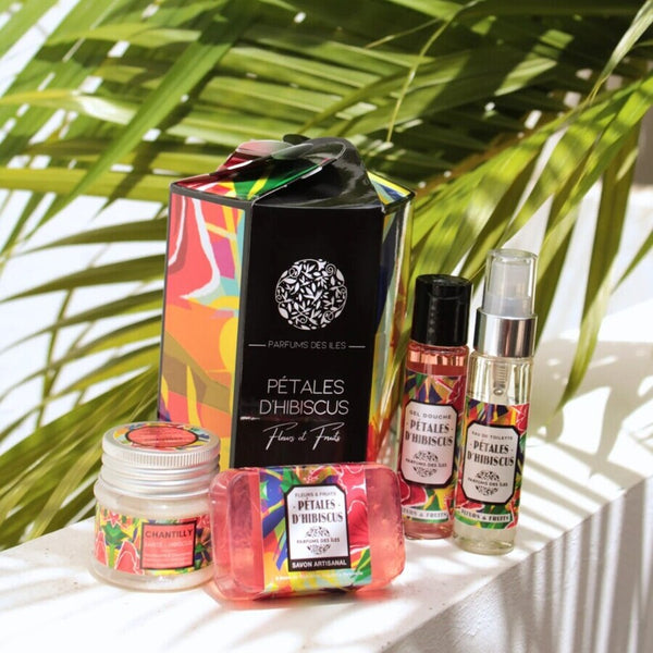 Coffret-cadeau à l'Hibiscus tropical : gel douche, savon, crème et parfum
