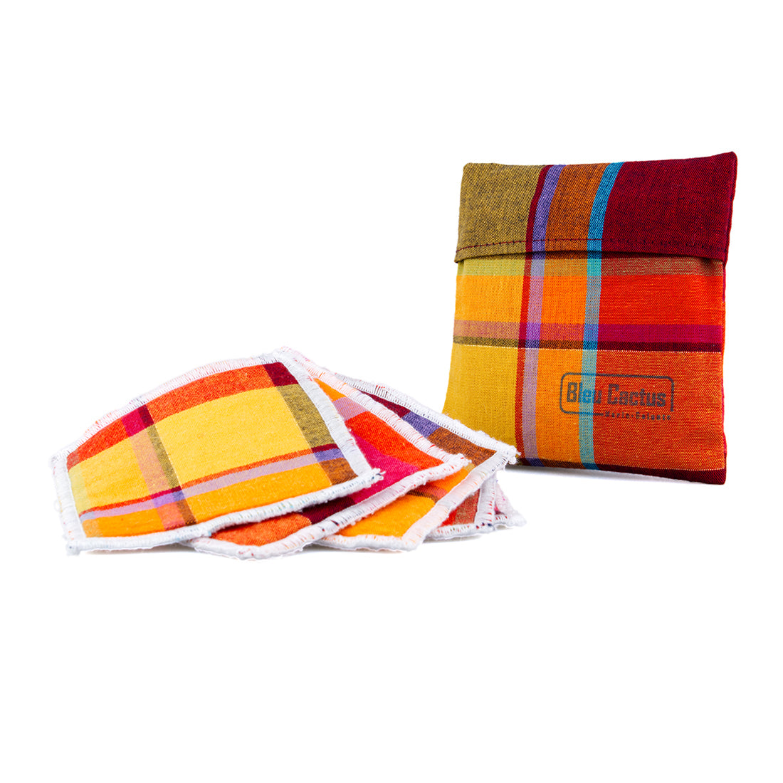 Carrés coton à démaquiller lavables OekoTex, Madras rouge Terra Ô — free download