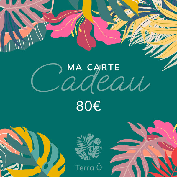 Carte cadeau 80 euros. Produits français de beauté et de soin avec des plantes des îles.