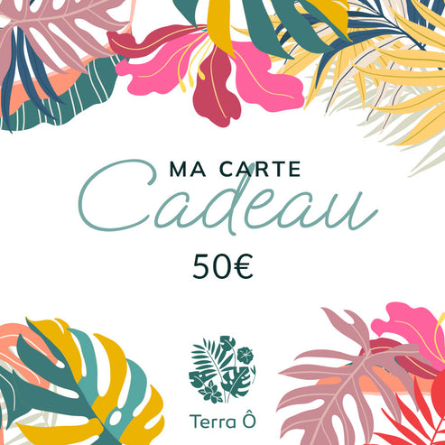 Carte cadeau 50 euros. Produits de beauté avec des plantes des îles françaises.